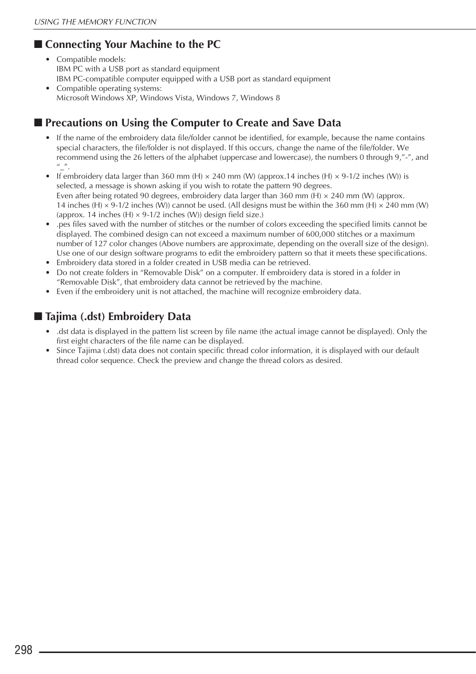 Connecting your machine to the pc, Tajima (.dst) embroidery data | Baby Lock Destiny (BLDY) Instruction & Reference Guide-Part2 User Manual | Page 105 / 225