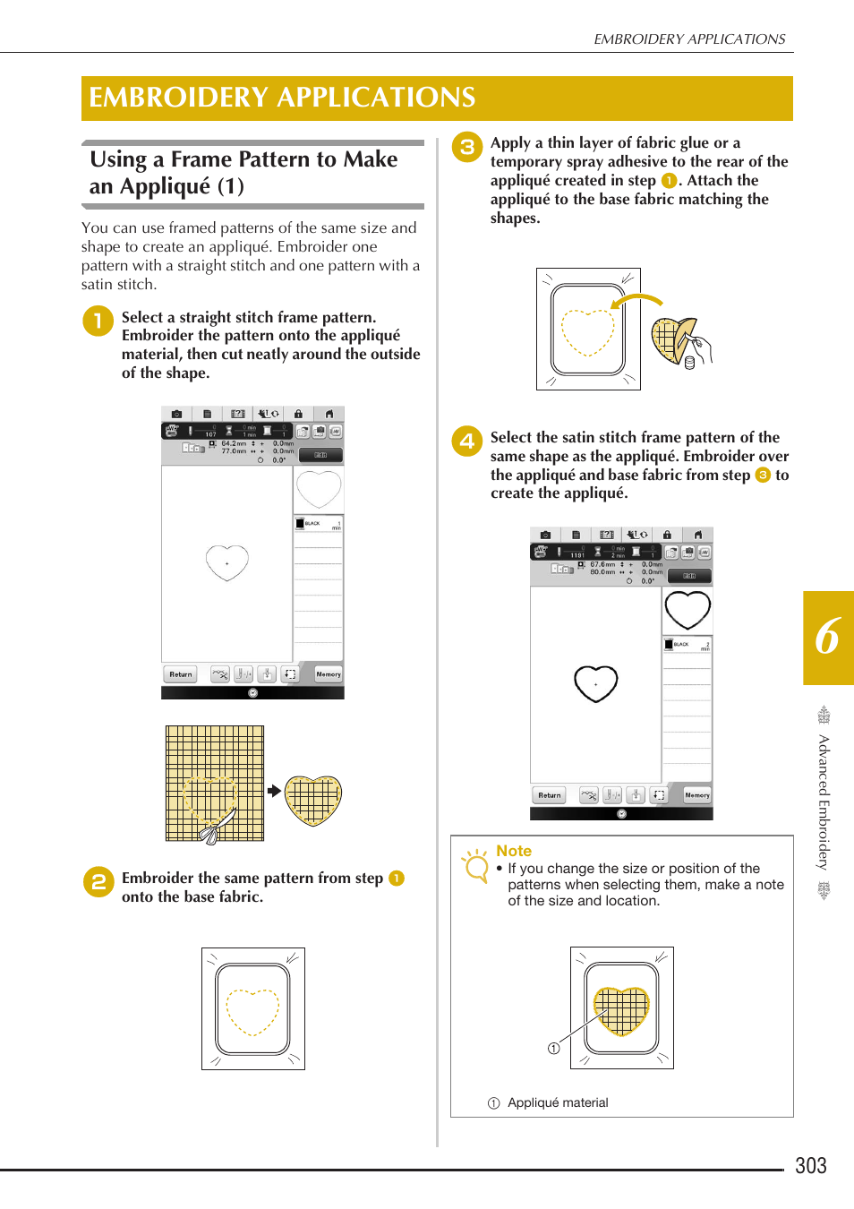 Embroidery applications, Using a frame pattern to make an appliqué (1) | Baby Lock Destiny (BLDY) Instruction & Reference Guide-Part2 User Manual | Page 110 / 225