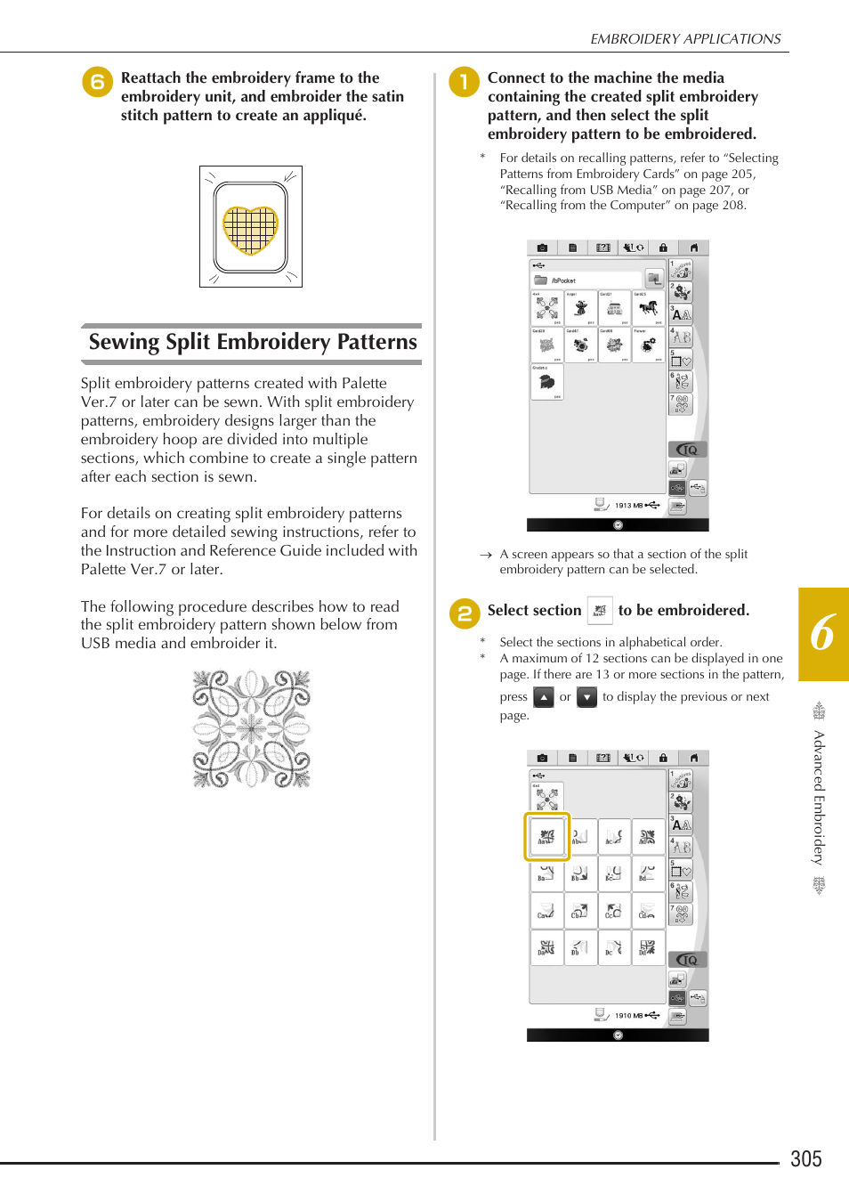 Sewing split embroidery patterns | Baby Lock Destiny (BLDY) Instruction & Reference Guide-Part2 User Manual | Page 112 / 225