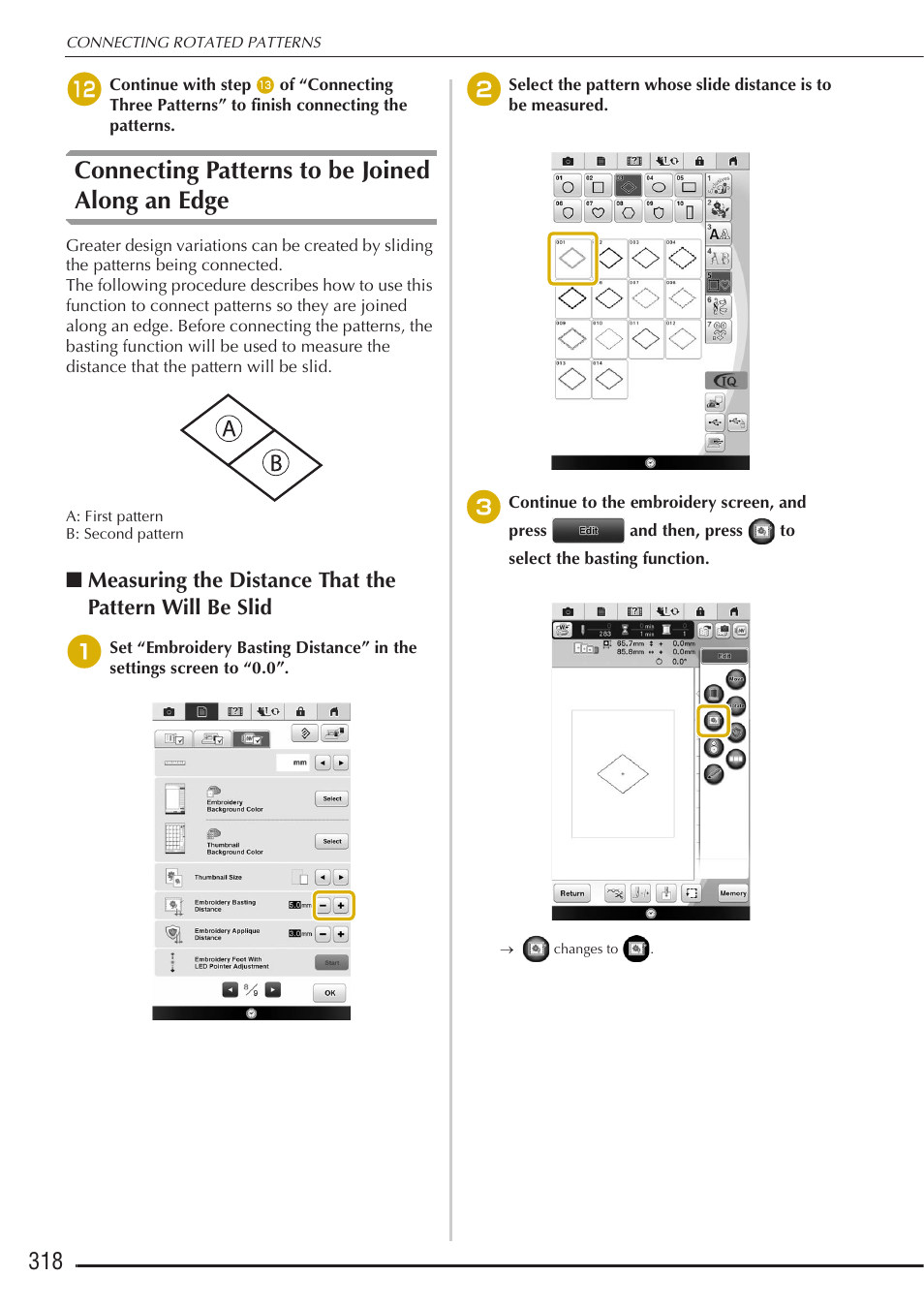Connecting patterns to be joined along an edge | Baby Lock Destiny (BLDY) Instruction & Reference Guide-Part2 User Manual | Page 125 / 225