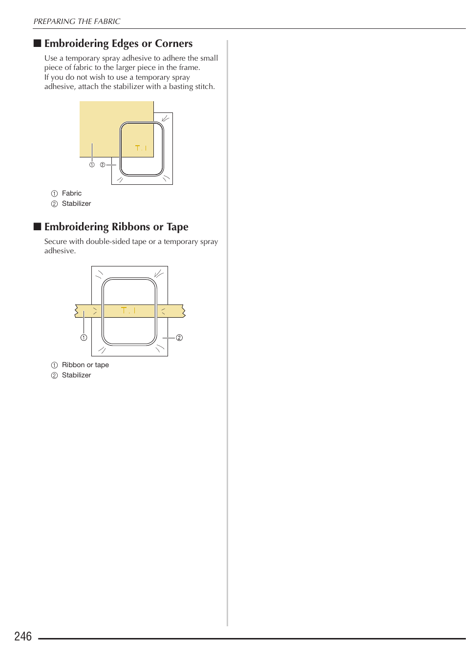 Embroidering edges or corners, Embroidering ribbons or tape | Baby Lock Destiny (BLDY) Instruction & Reference Guide-Part2 User Manual | Page 53 / 225