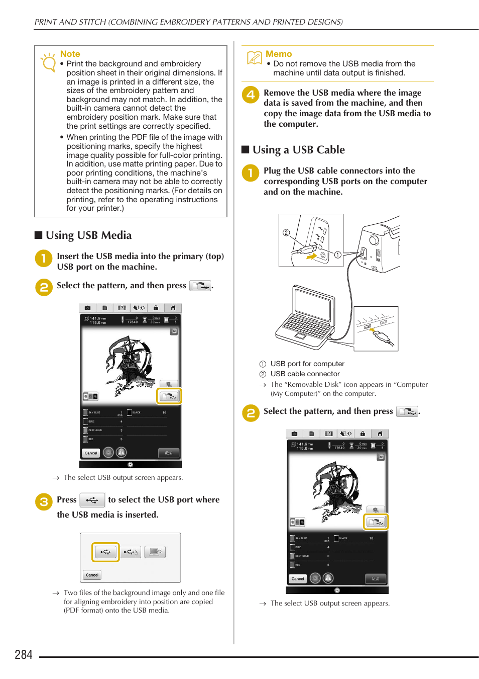 Using usb media, Using a usb cable | Baby Lock Destiny (BLDY) Instruction & Reference Guide-Part2 User Manual | Page 91 / 225