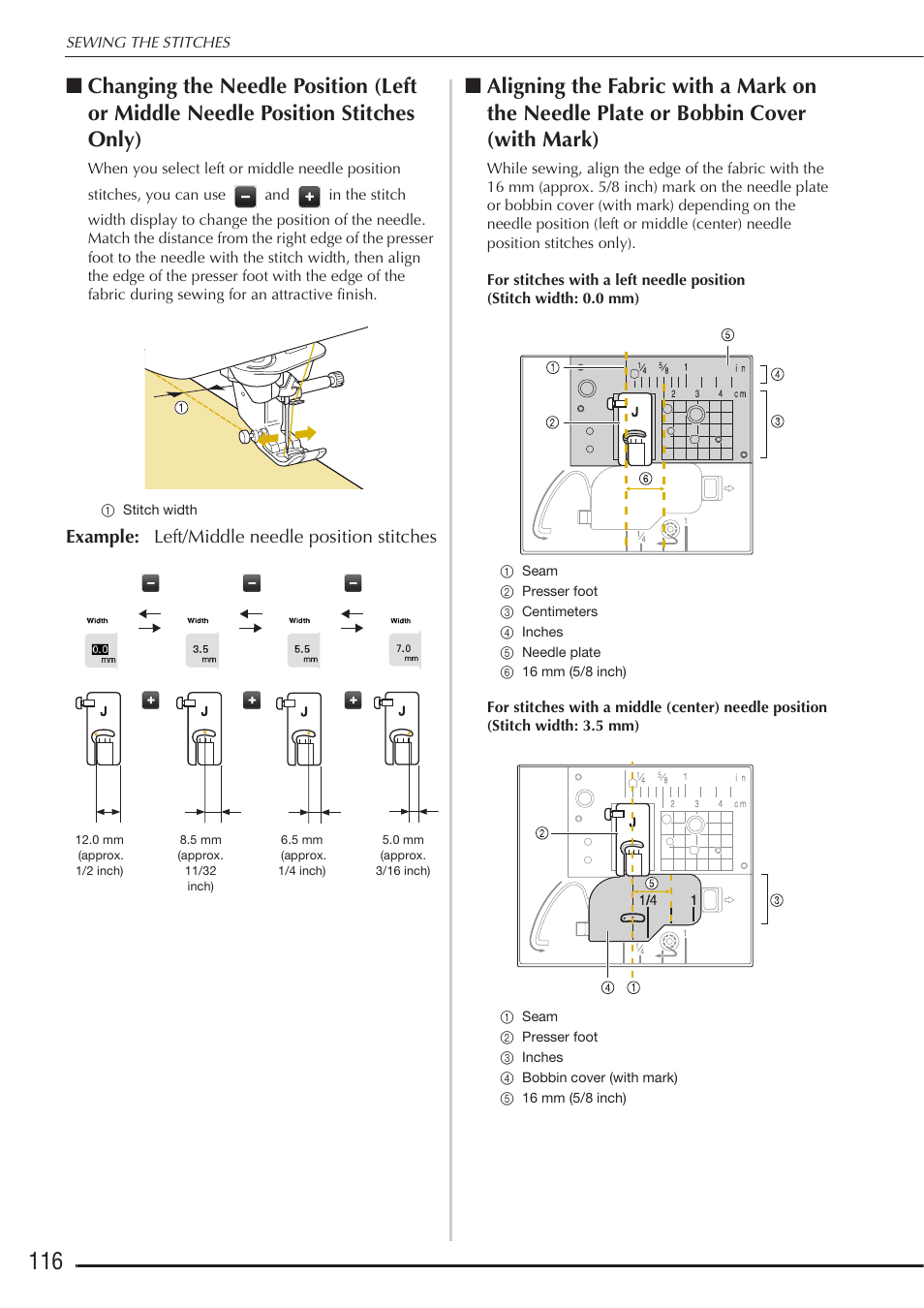 Example: left/middle needle position stitches | Baby Lock Destiny (BLDY) Instruction & Reference Guide-Part1 User Manual | Page 118 / 196