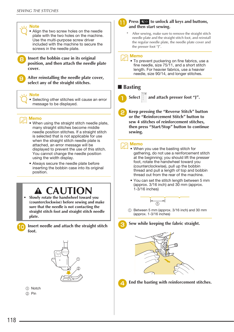 Caution, Basting | Baby Lock Destiny (BLDY) Instruction & Reference Guide-Part1 User Manual | Page 120 / 196