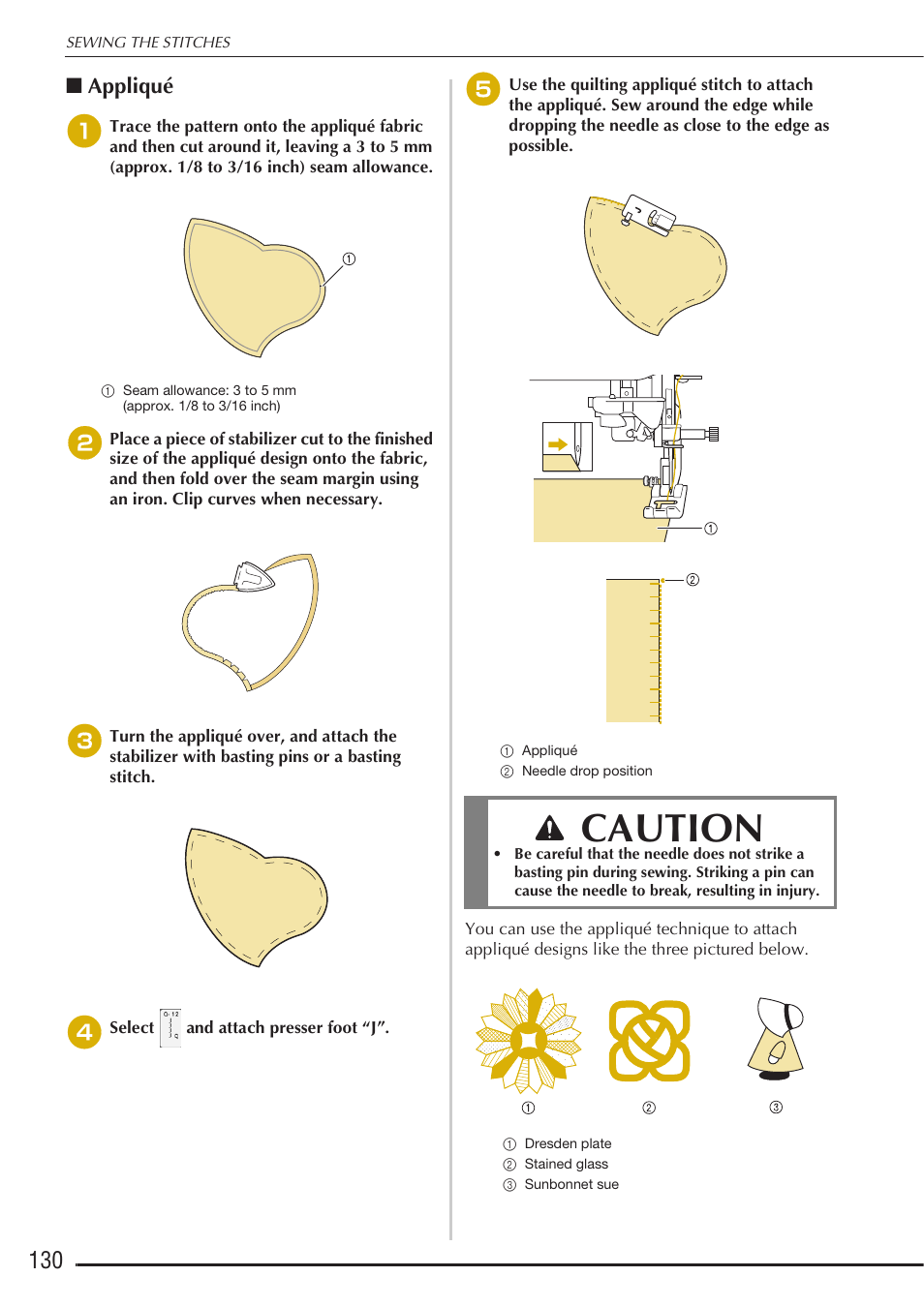 Caution, Appliqué | Baby Lock Destiny (BLDY) Instruction & Reference Guide-Part1 User Manual | Page 132 / 196