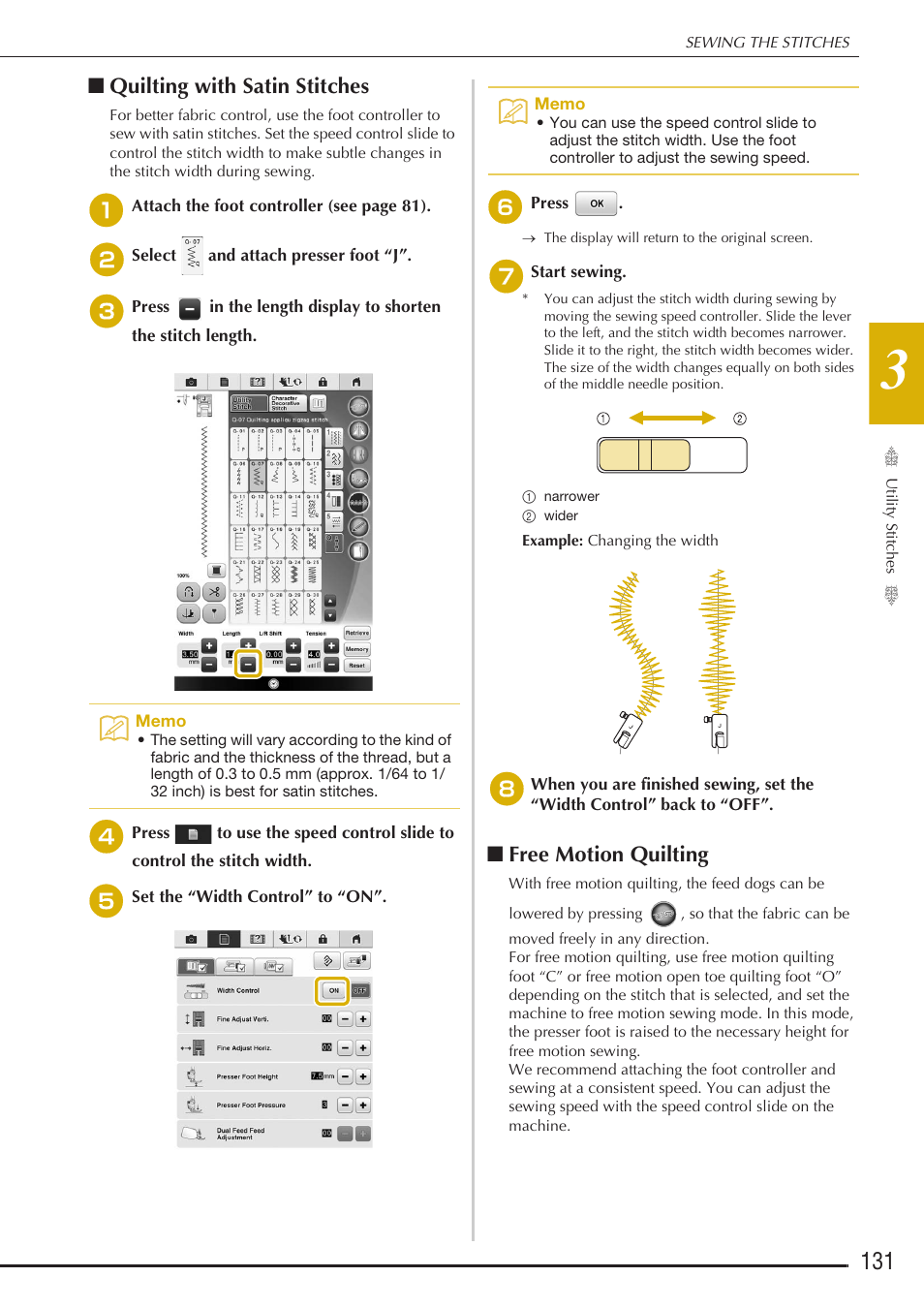 Quilting with satin stitches, Free motion quilting | Baby Lock Destiny (BLDY) Instruction & Reference Guide-Part1 User Manual | Page 133 / 196