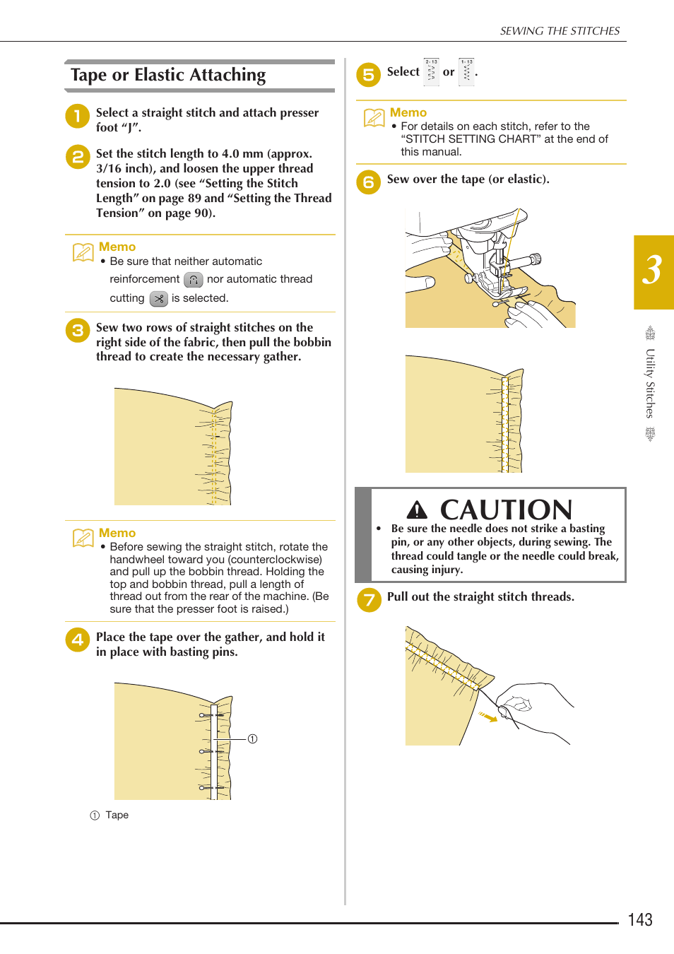 Caution, Tape or elastic attaching | Baby Lock Destiny (BLDY) Instruction & Reference Guide-Part1 User Manual | Page 145 / 196