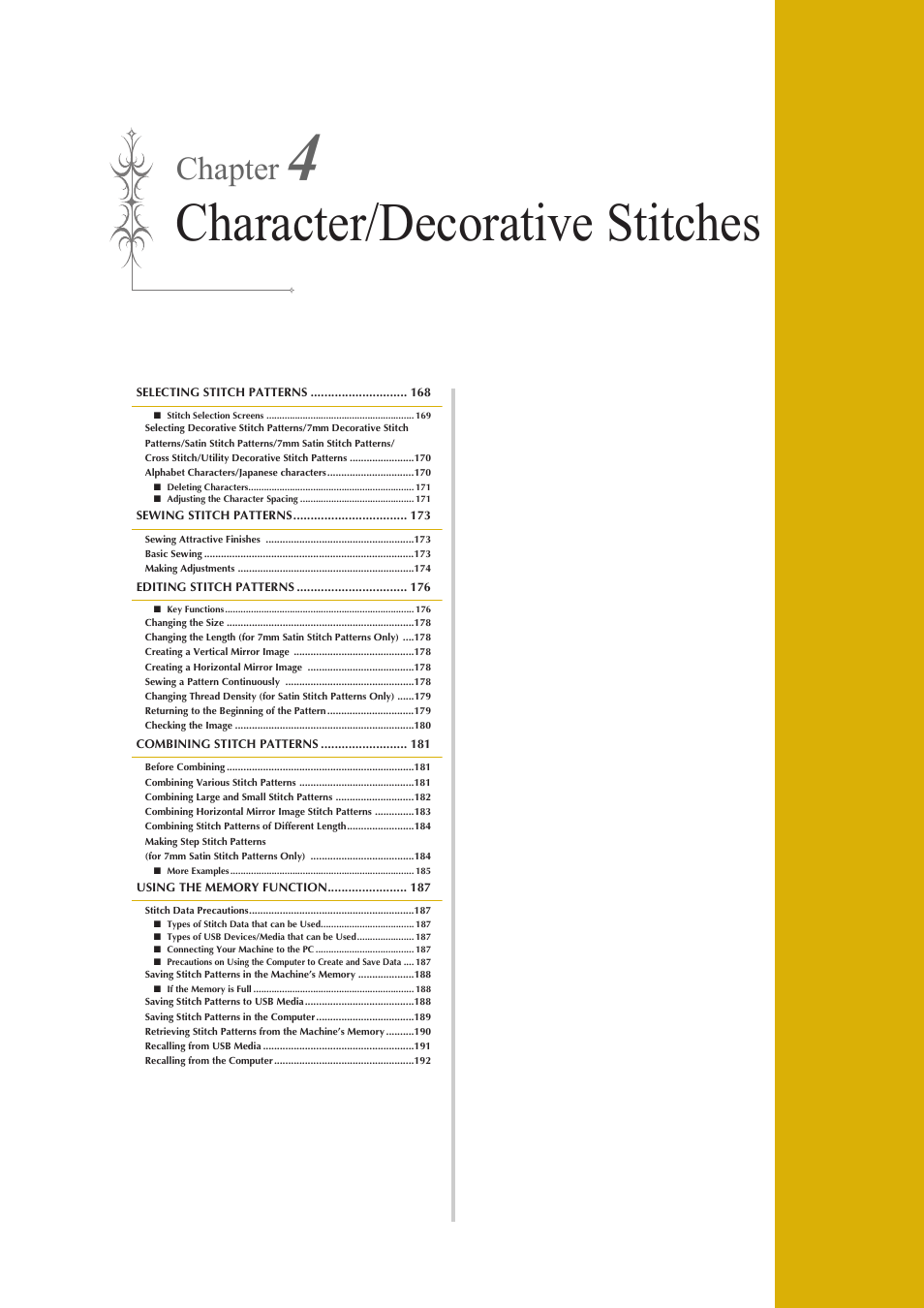 Character/decorative stitches, Chapter | Baby Lock Destiny (BLDY) Instruction & Reference Guide-Part1 User Manual | Page 169 / 196