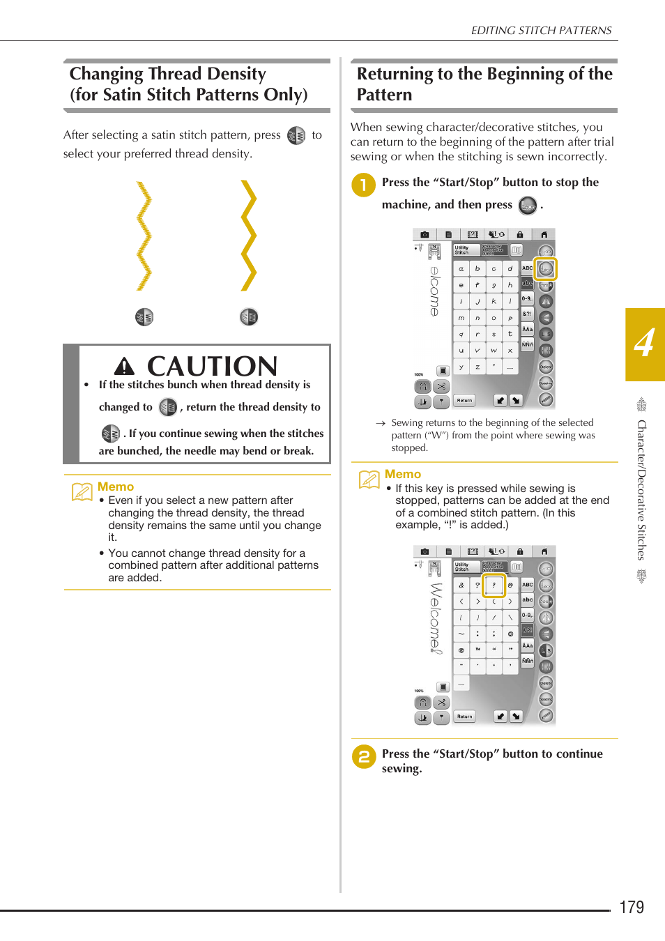 Caution, Returning to the beginning of the pattern | Baby Lock Destiny (BLDY) Instruction & Reference Guide-Part1 User Manual | Page 181 / 196