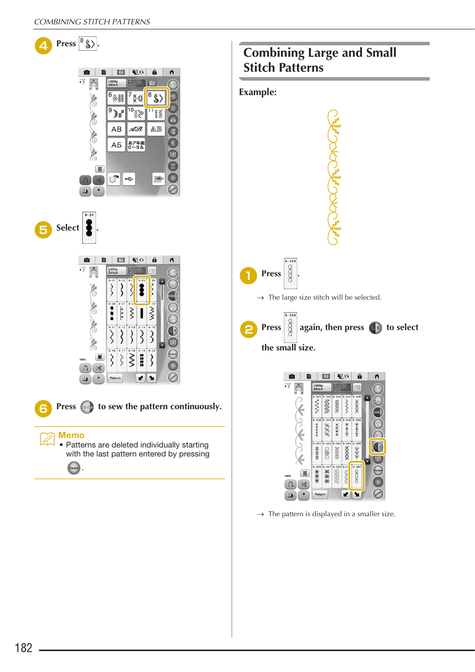 Combining large and small stitch patterns | Baby Lock Destiny (BLDY) Instruction & Reference Guide-Part1 User Manual | Page 184 / 196