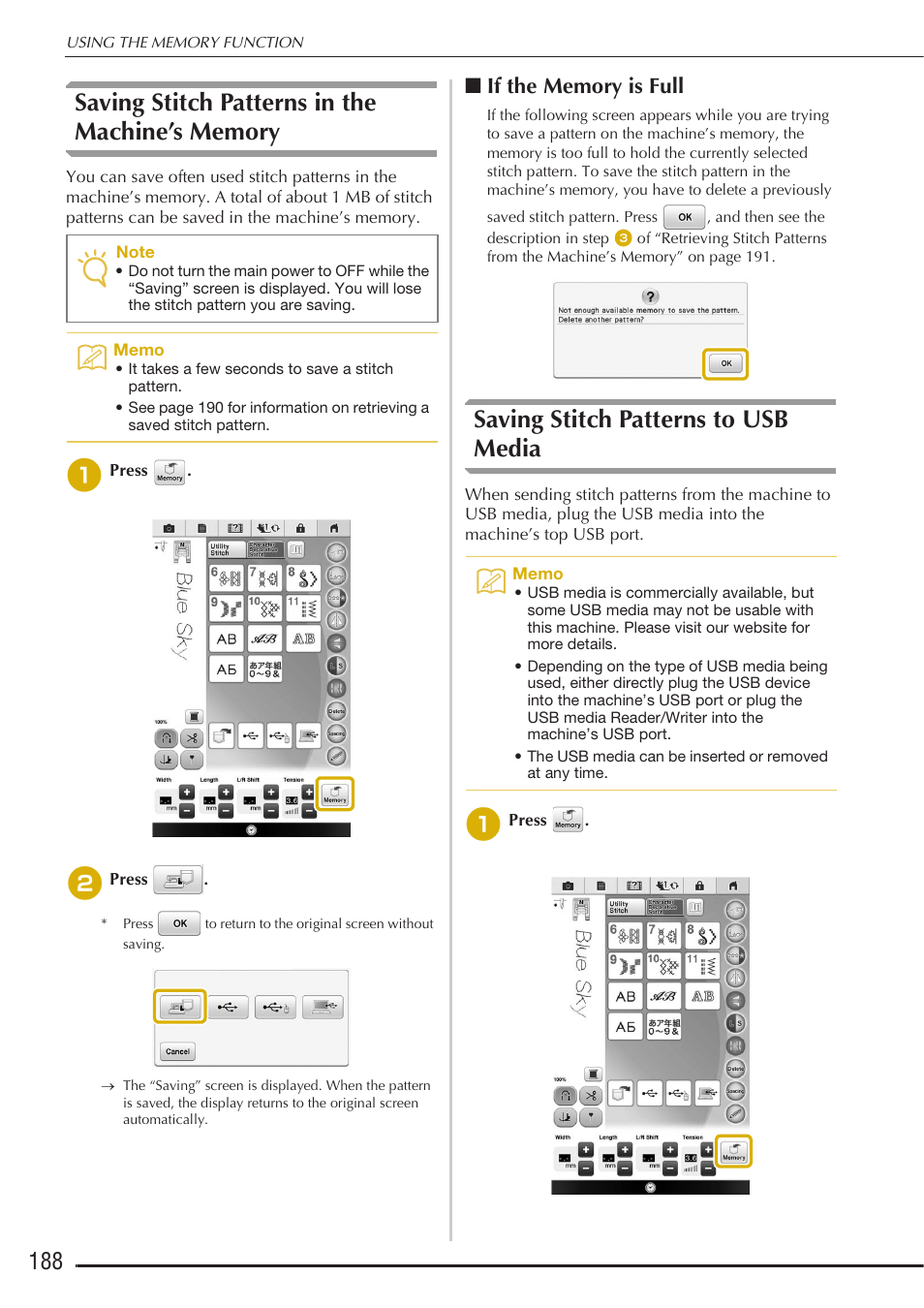 Saving stitch patterns to usb media | Baby Lock Destiny (BLDY) Instruction & Reference Guide-Part1 User Manual | Page 190 / 196