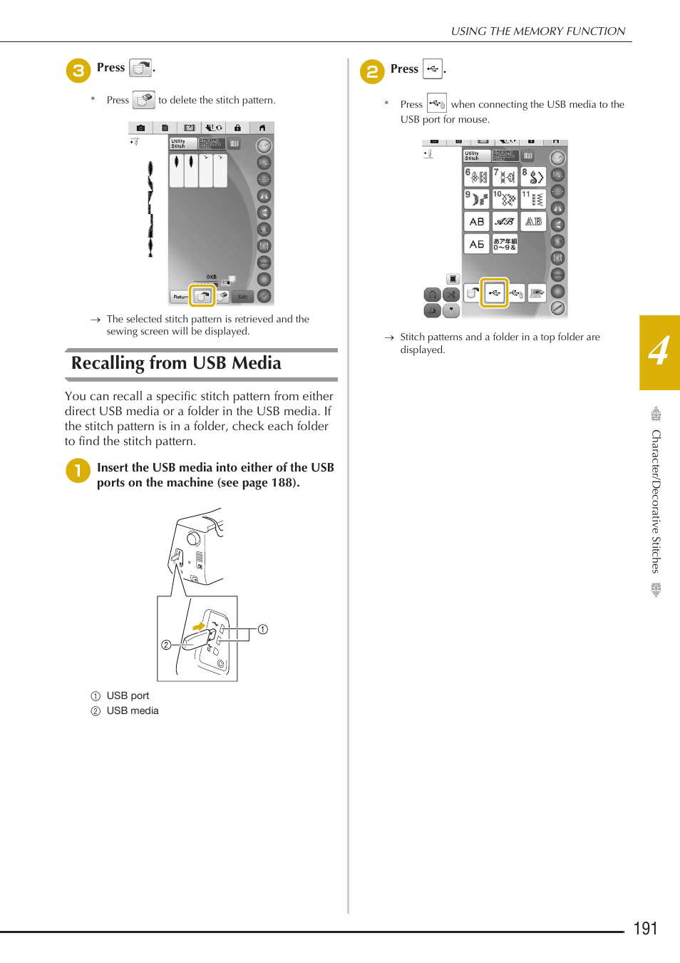 Recalling from usb media | Baby Lock Destiny (BLDY) Instruction & Reference Guide-Part1 User Manual | Page 193 / 196