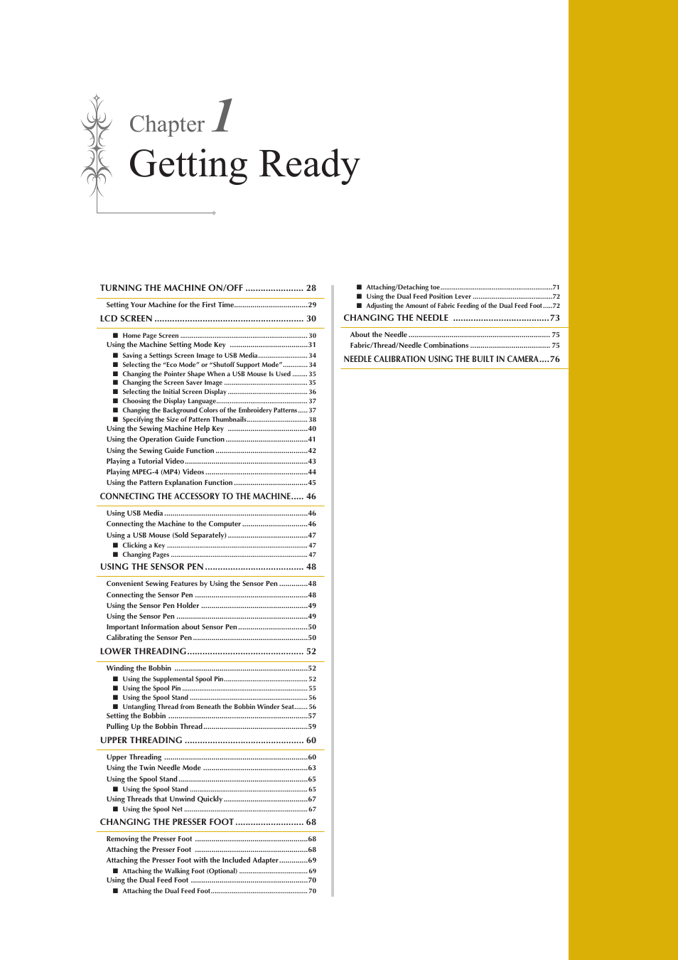 Getting ready, Chapter | Baby Lock Destiny (BLDY) Instruction & Reference Guide-Part1 User Manual | Page 29 / 196