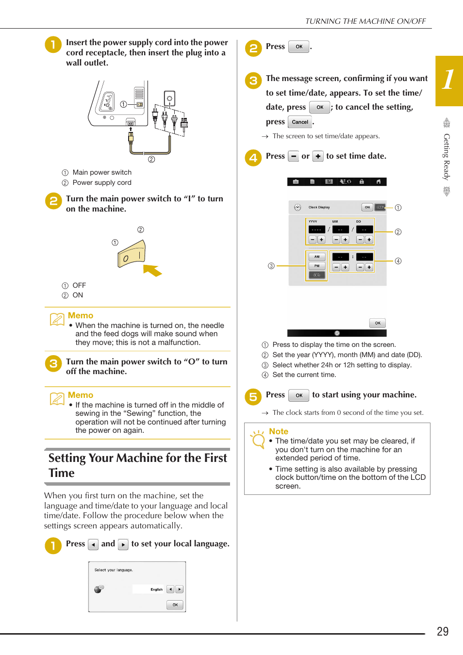 Setting your machine for the first time | Baby Lock Destiny (BLDY) Instruction & Reference Guide-Part1 User Manual | Page 31 / 196