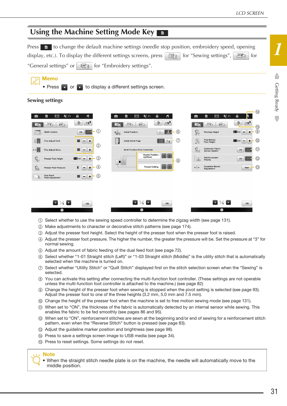 Using the machine setting mode key | Baby Lock Destiny (BLDY) Instruction & Reference Guide-Part1 User Manual | Page 33 / 196