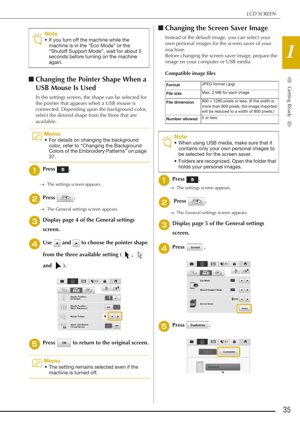 Changing the screen saver image | Baby Lock Destiny (BLDY) Instruction & Reference Guide-Part1 User Manual | Page 37 / 196