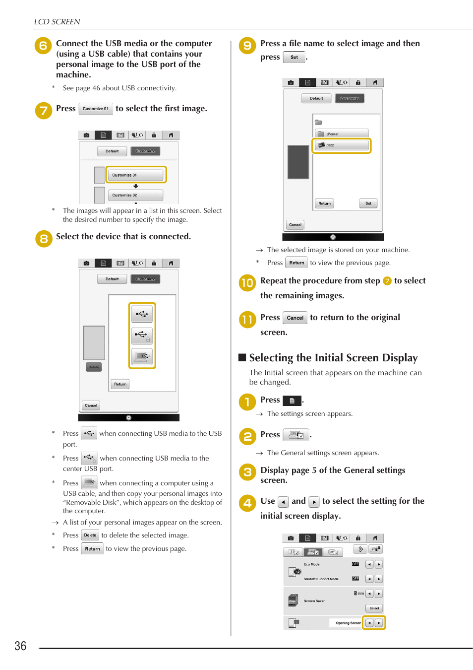 Selecting the initial screen display | Baby Lock Destiny (BLDY) Instruction & Reference Guide-Part1 User Manual | Page 38 / 196