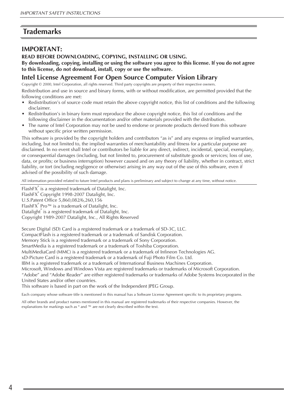 Trademarks, Important | Baby Lock Destiny (BLDY) Instruction & Reference Guide-Part1 User Manual | Page 6 / 196