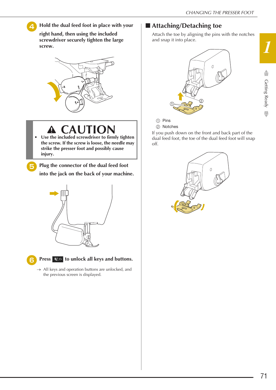 Caution | Baby Lock Destiny (BLDY) Instruction & Reference Guide-Part1 User Manual | Page 73 / 196