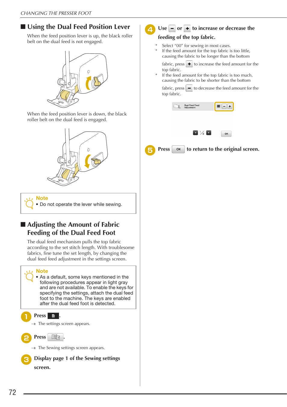 Using the dual feed position lever | Baby Lock Destiny (BLDY) Instruction & Reference Guide-Part1 User Manual | Page 74 / 196