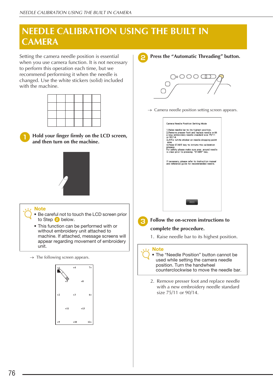 Needle calibration using the built in camera, Press the “automatic threading” button | Baby Lock Destiny (BLDY) Instruction & Reference Guide-Part1 User Manual | Page 78 / 196