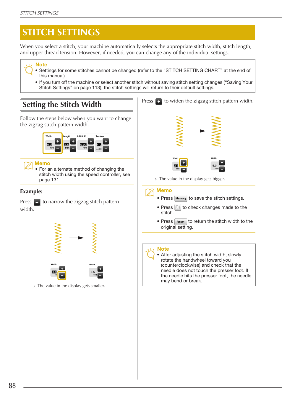 Stitch settings, Setting the stitch width | Baby Lock Destiny (BLDY) Instruction & Reference Guide-Part1 User Manual | Page 90 / 196