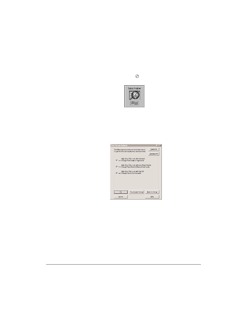 Using the setup analyzer, Using the setup analyzer -10 | Canon BJC-4400 User Manual | Page 22 / 106