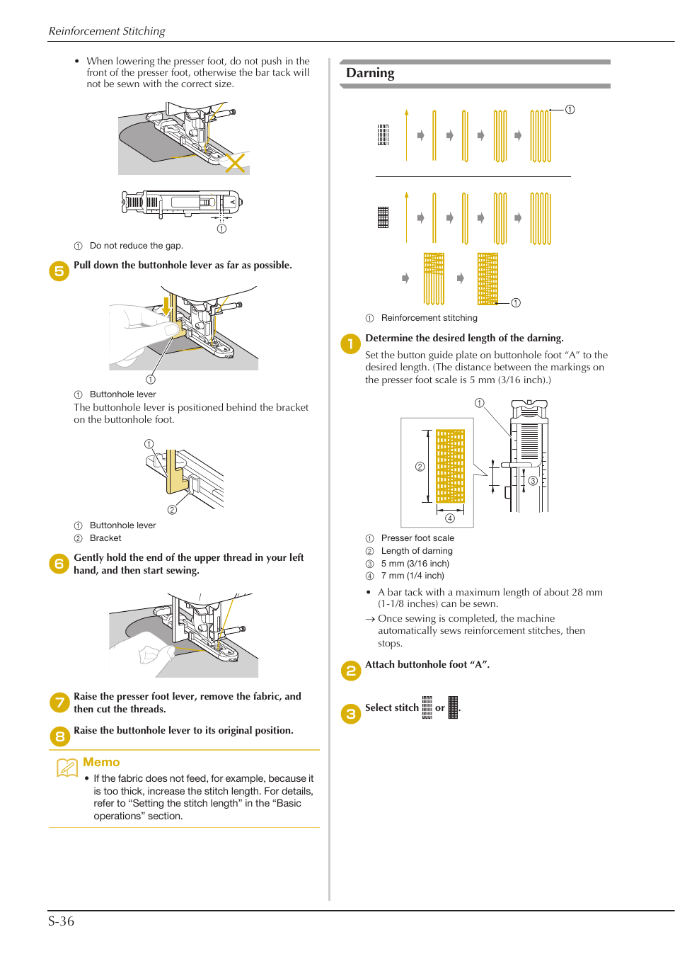 S-36, Darning | Baby Lock Aventura (BLMAV) Instruction and Reference Guide User Manual | Page 112 / 204