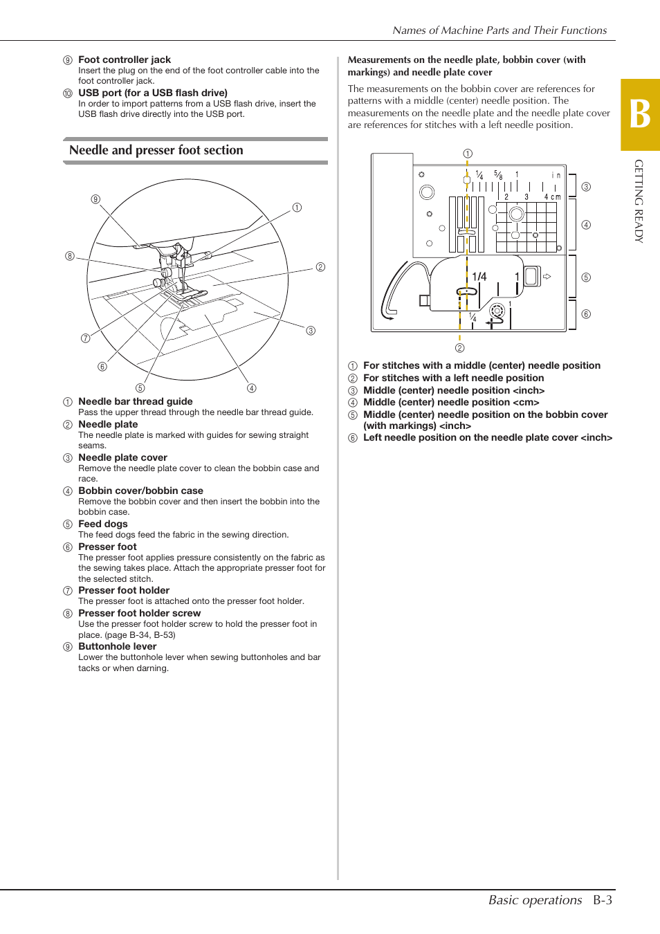 Basic operations b-3 | Baby Lock Aventura (BLMAV) Instruction and Reference Guide User Manual | Page 13 / 204
