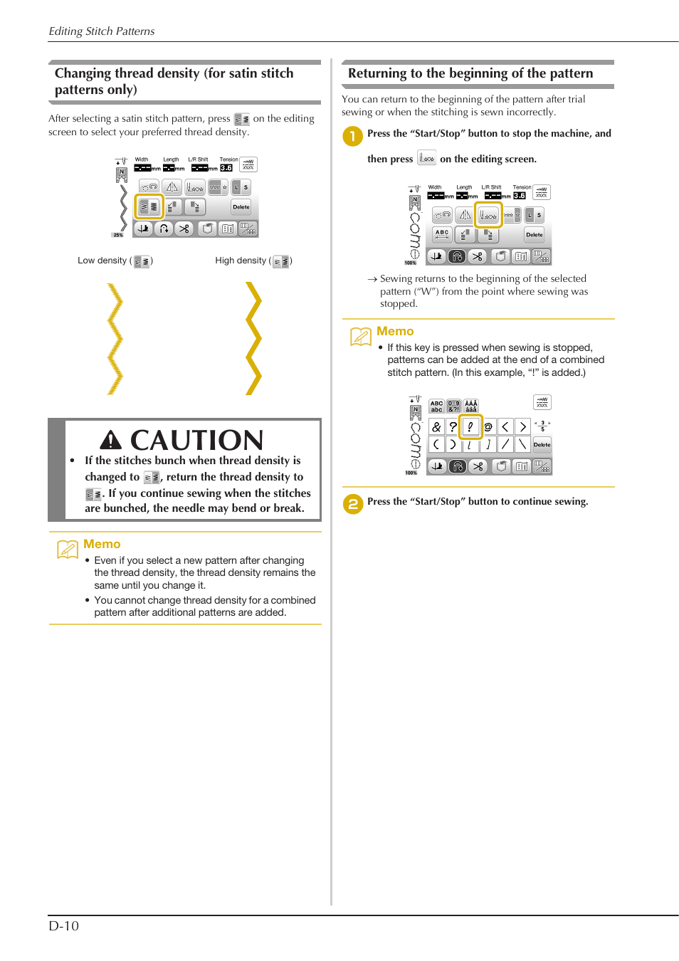 Caution, Returning to the beginning of the pattern | Baby Lock Aventura (BLMAV) Instruction and Reference Guide User Manual | Page 132 / 204