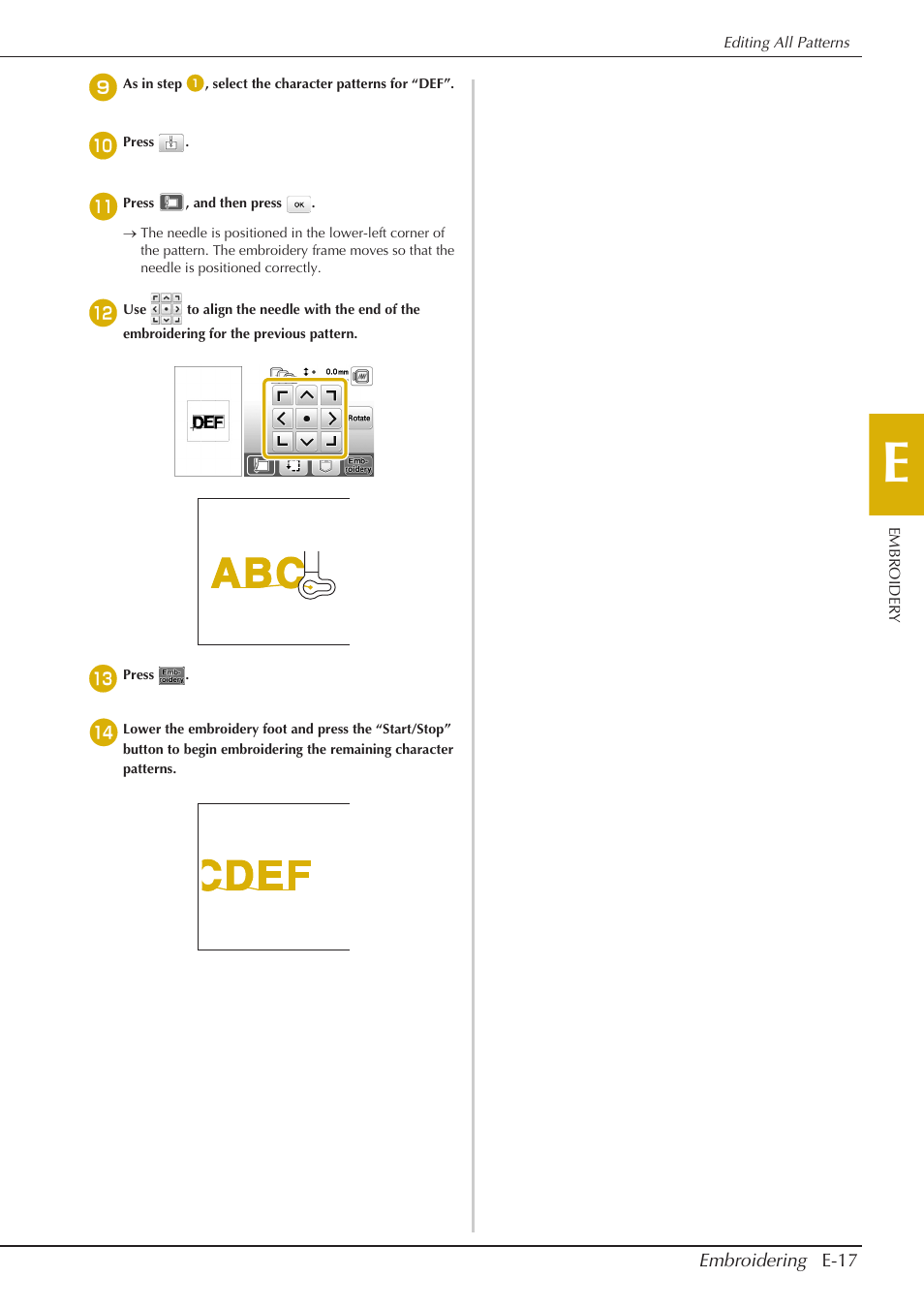 Embroidering e-17 | Baby Lock Aventura (BLMAV) Instruction and Reference Guide User Manual | Page 157 / 204