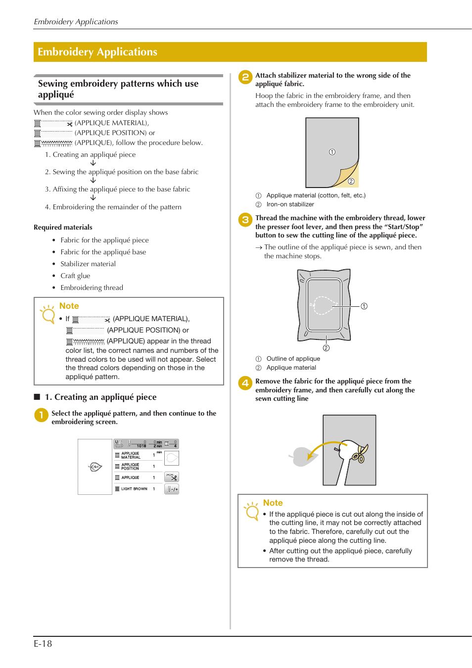 Embroidery applications, E-18 sewing embroidery patterns which use appliqué | Baby Lock Aventura (BLMAV) Instruction and Reference Guide User Manual | Page 158 / 204