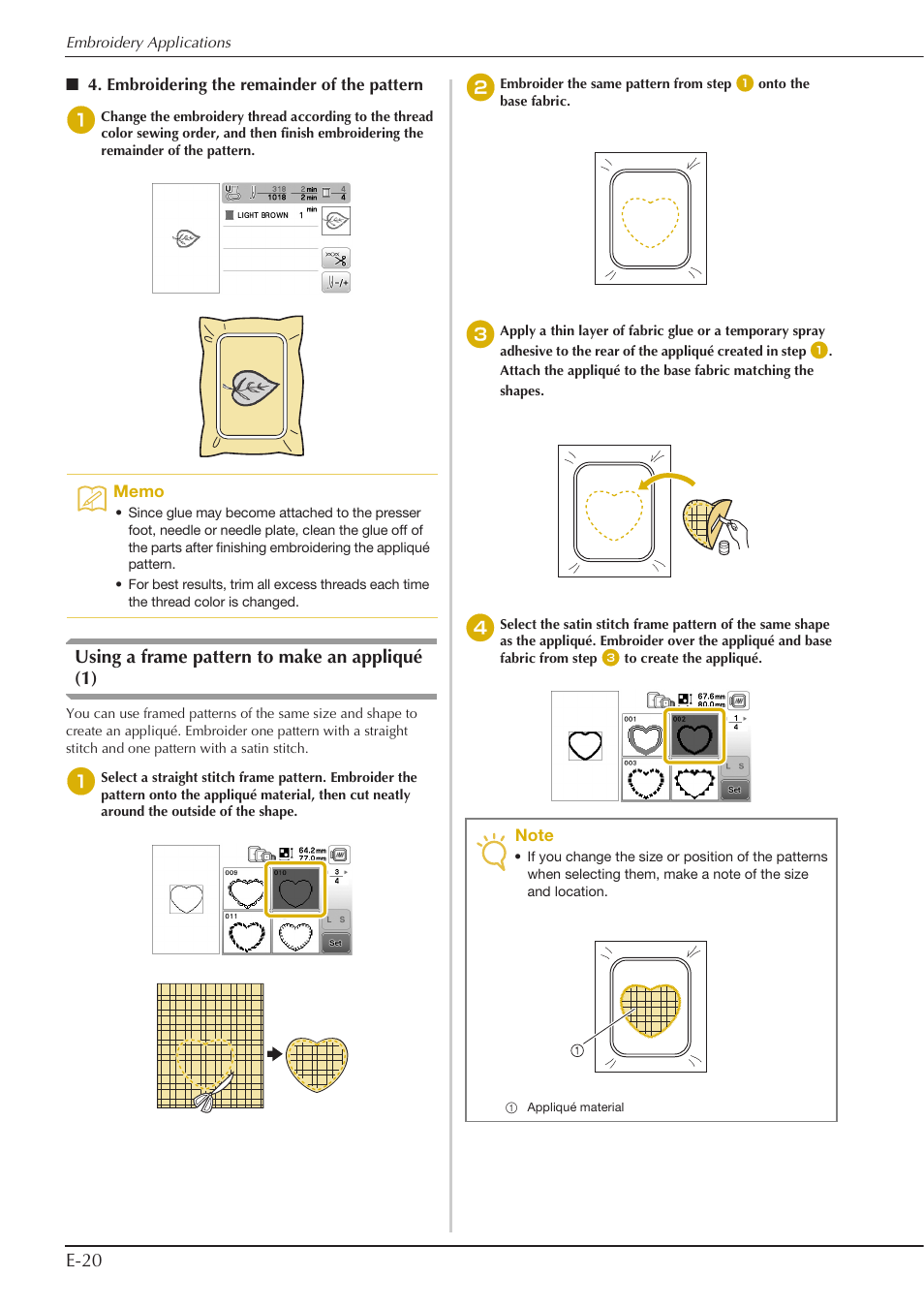 E-20, Using a frame pattern to make an appliqué (1) | Baby Lock Aventura (BLMAV) Instruction and Reference Guide User Manual | Page 160 / 204