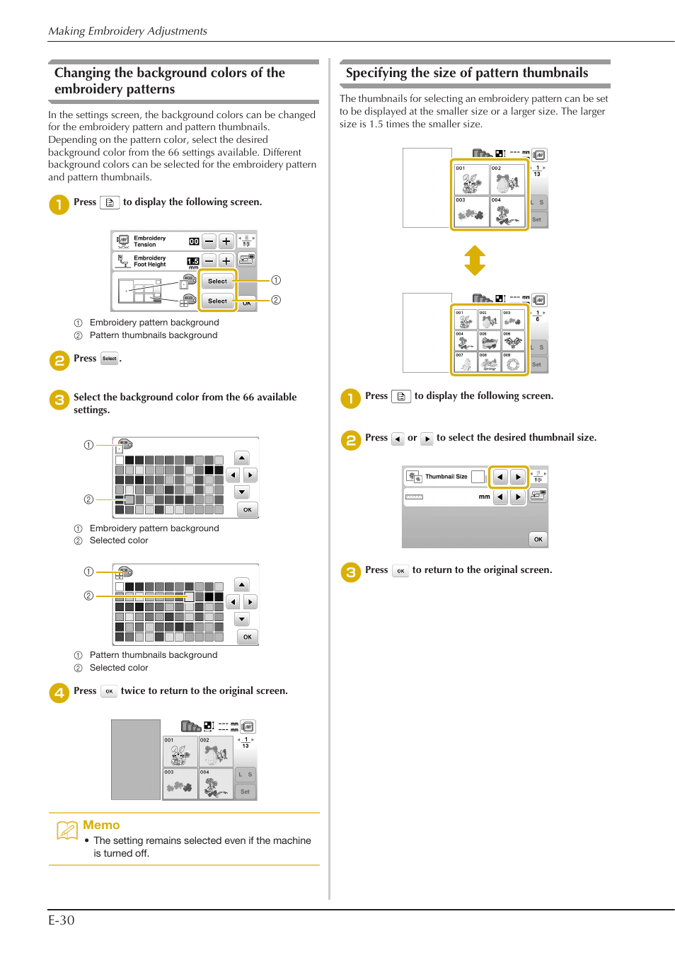 Specifying the size of pattern thumbnails | Baby Lock Aventura (BLMAV) Instruction and Reference Guide User Manual | Page 170 / 204