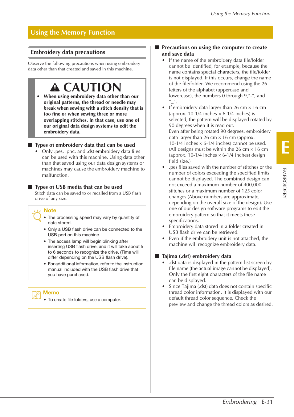 Caution | Baby Lock Aventura (BLMAV) Instruction and Reference Guide User Manual | Page 171 / 204