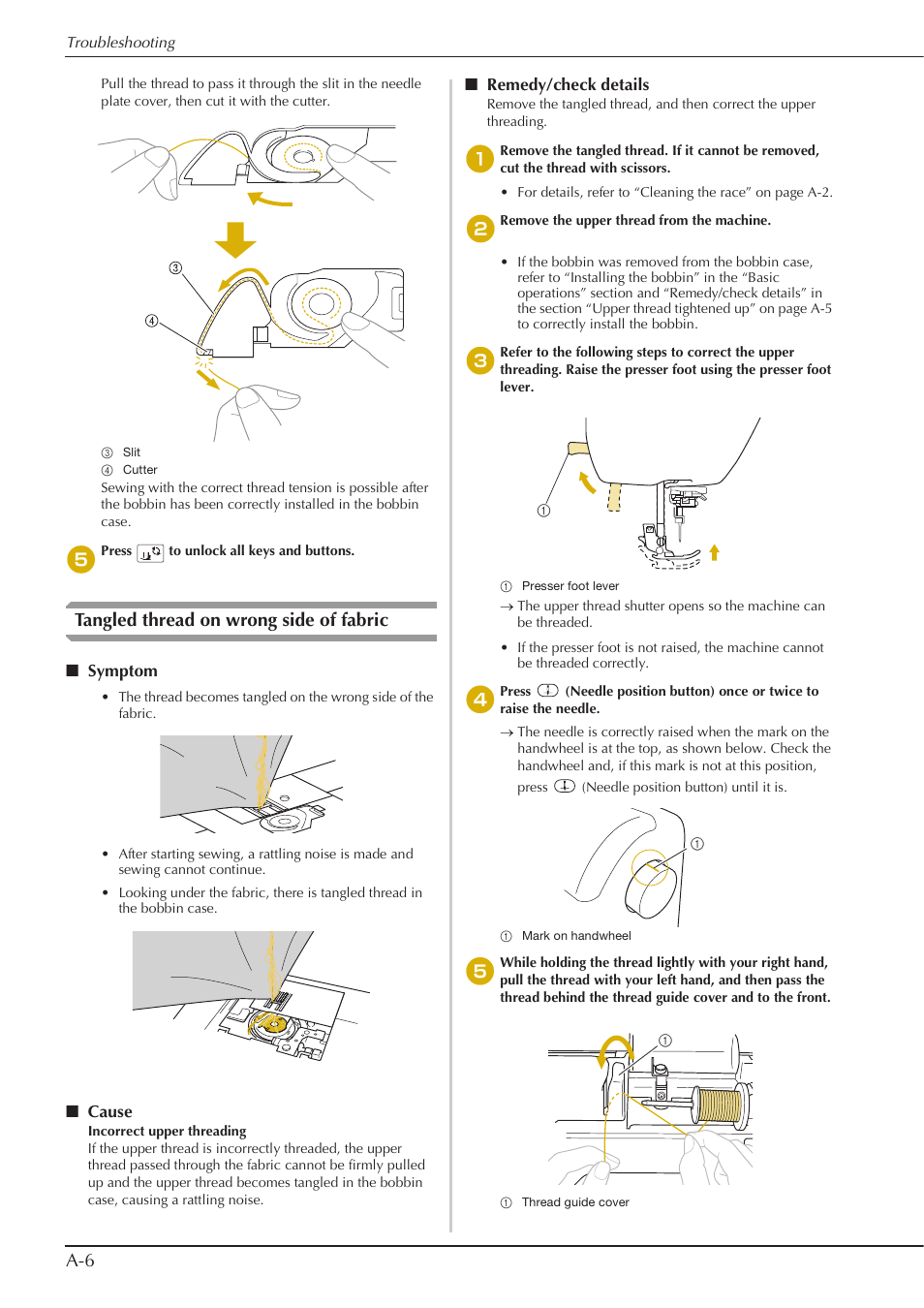 Tangled thread on wrong side of fabric | Baby Lock Aventura (BLMAV) Instruction and Reference Guide User Manual | Page 182 / 204