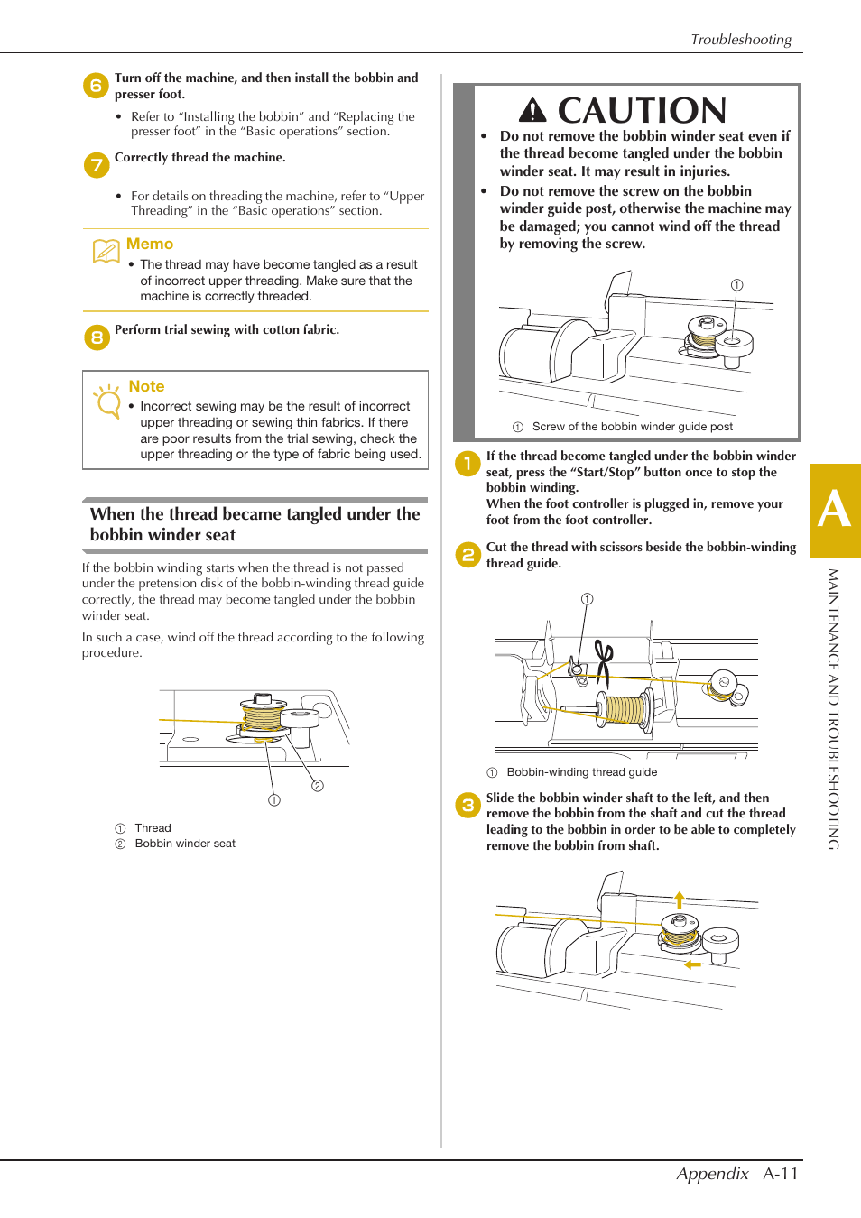 Caution | Baby Lock Aventura (BLMAV) Instruction and Reference Guide User Manual | Page 187 / 204