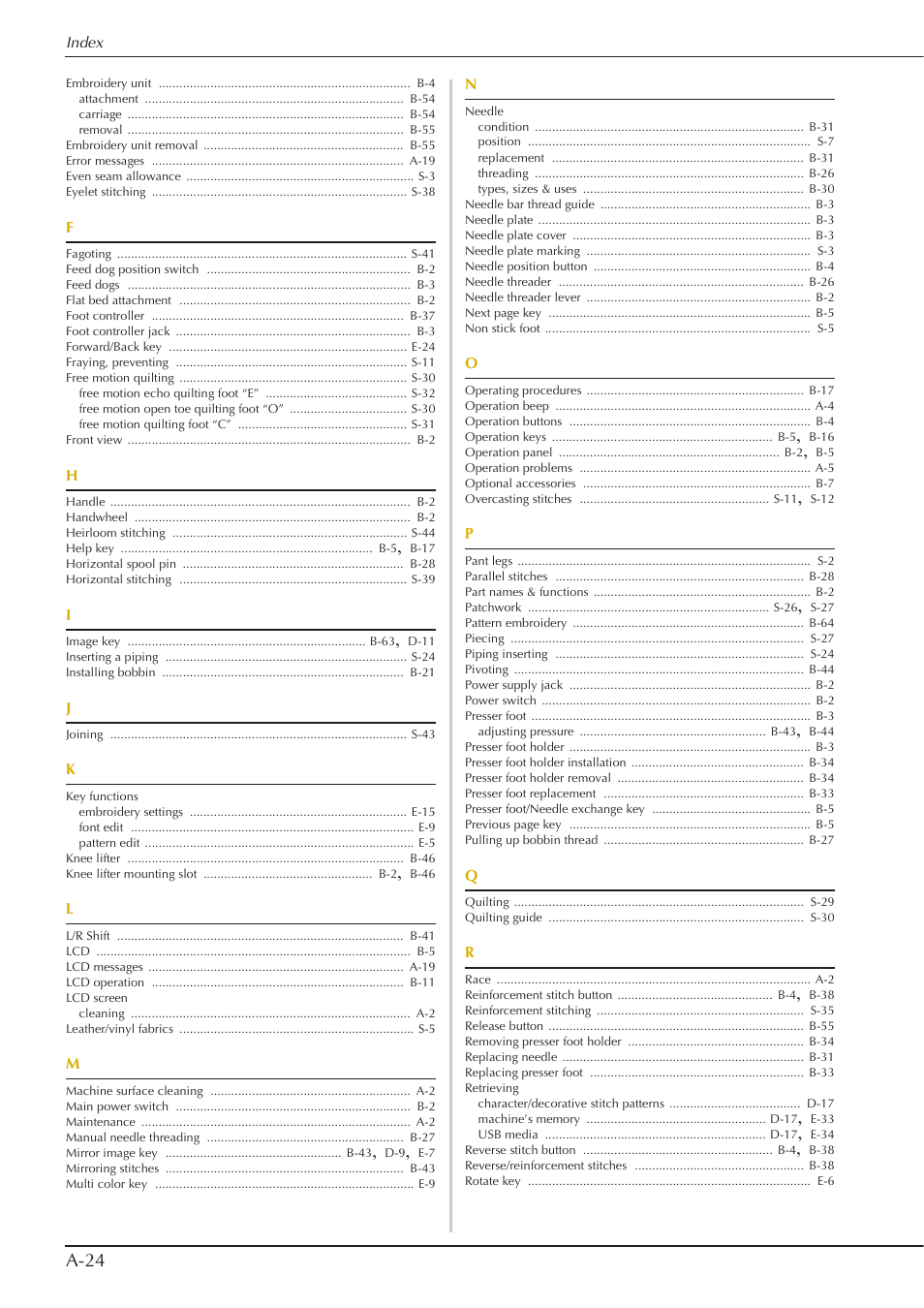 A-24 | Baby Lock Aventura (BLMAV) Instruction and Reference Guide User Manual | Page 200 / 204