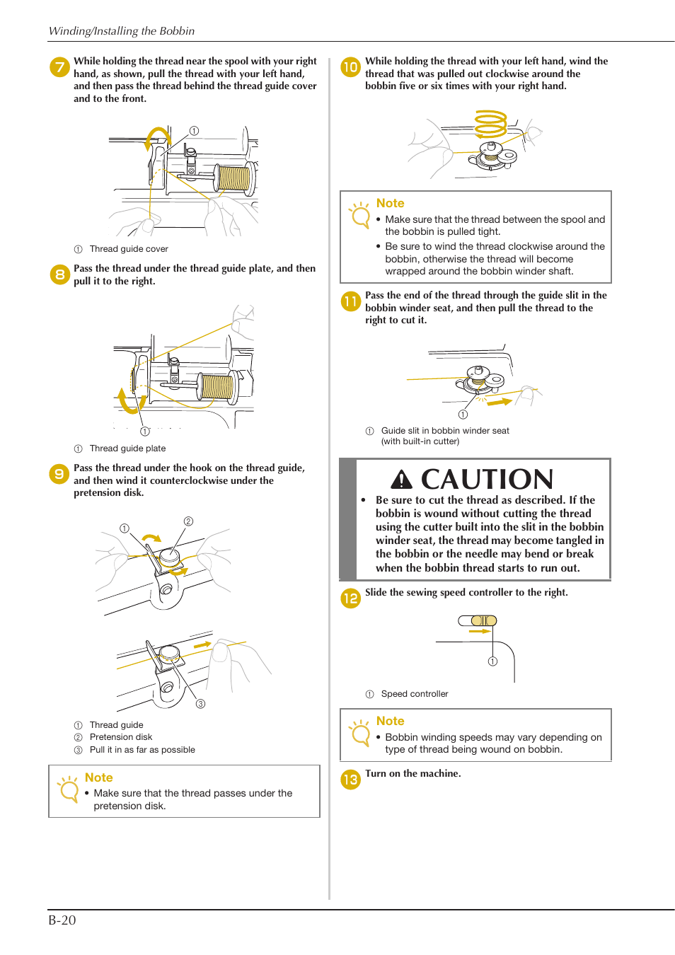 Caution, B-20 | Baby Lock Aventura (BLMAV) Instruction and Reference Guide User Manual | Page 30 / 204