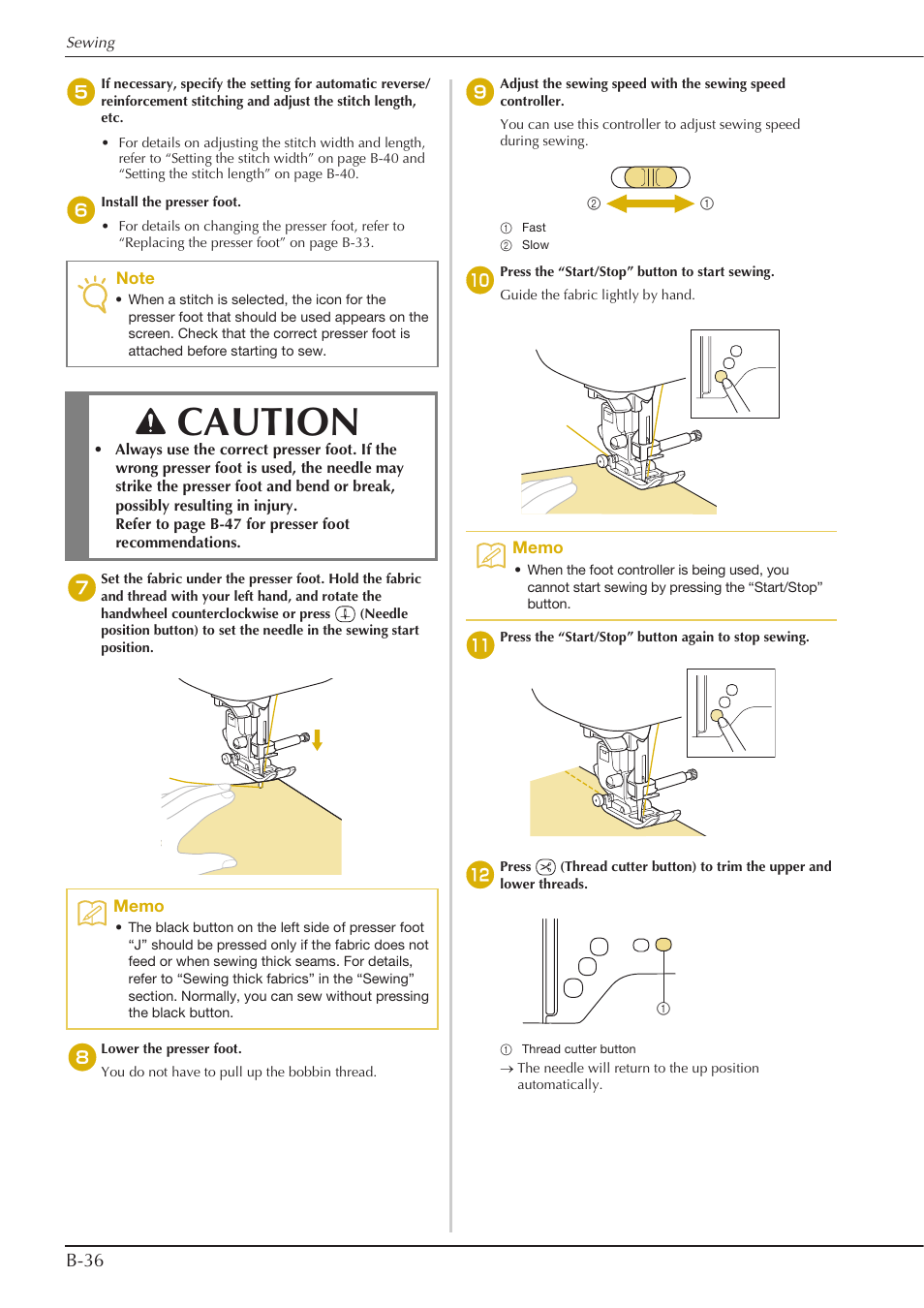 Caution, B-36 | Baby Lock Aventura (BLMAV) Instruction and Reference Guide User Manual | Page 46 / 204