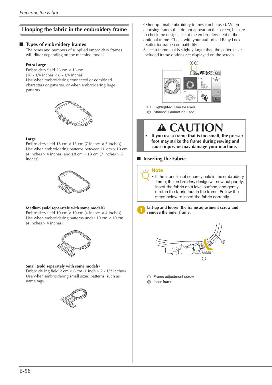 Caution | Baby Lock Aventura (BLMAV) Instruction and Reference Guide User Manual | Page 68 / 204