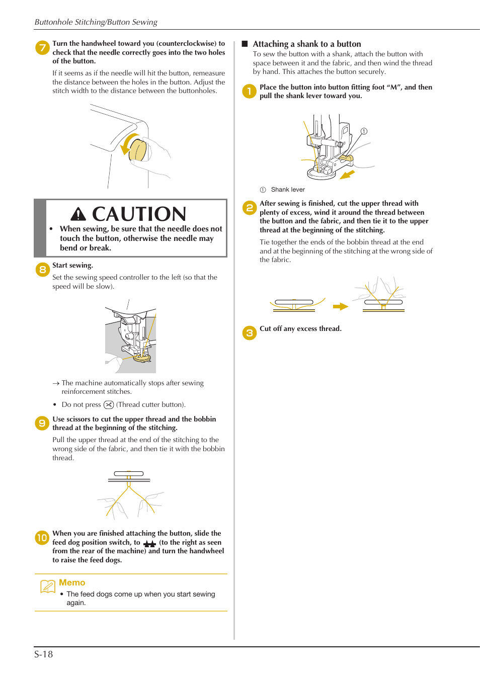 Caution, S-18 | Baby Lock Aventura (BLMAV) Instruction and Reference Guide User Manual | Page 94 / 204