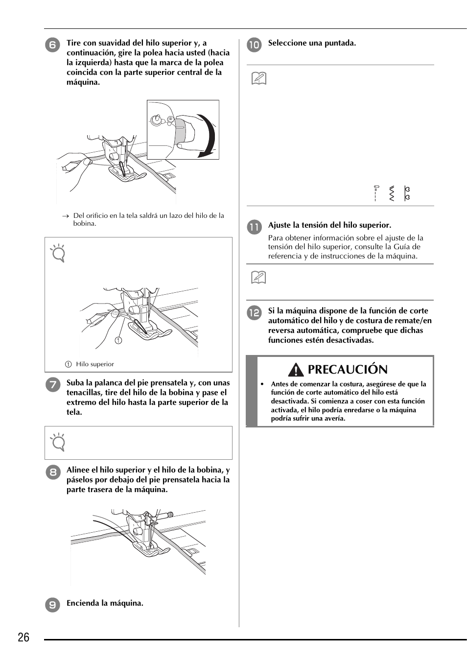 Precaución | Baby Lock Ellegante 3 (BLG3) Instruction and Reference Guide Addendum User Manual | Page 104 / 120