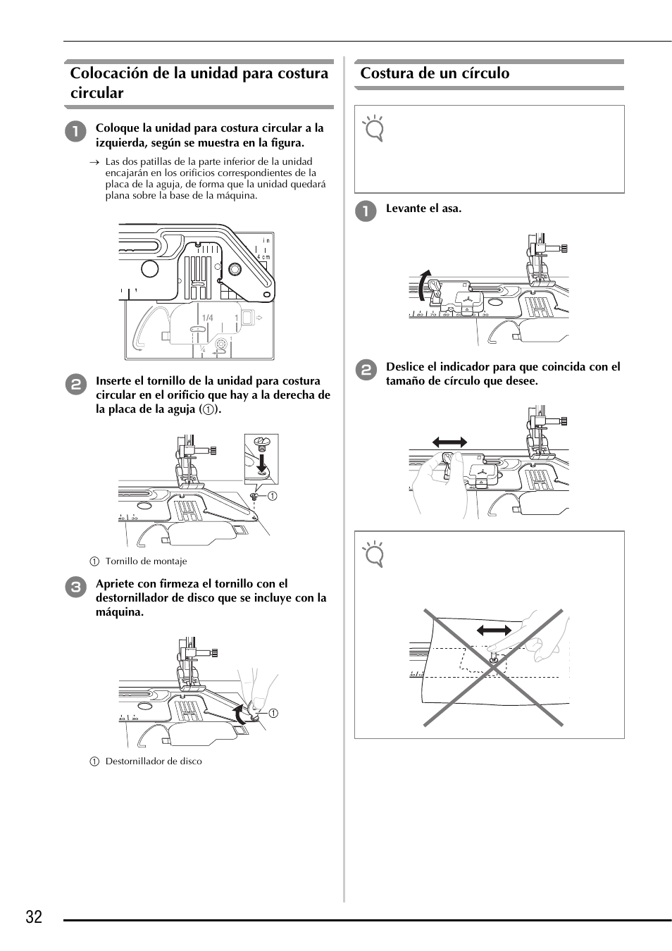 Colocación de la unidad para costura circular, Costura de un círculo | Baby Lock Ellegante 3 (BLG3) Instruction and Reference Guide Addendum User Manual | Page 110 / 120