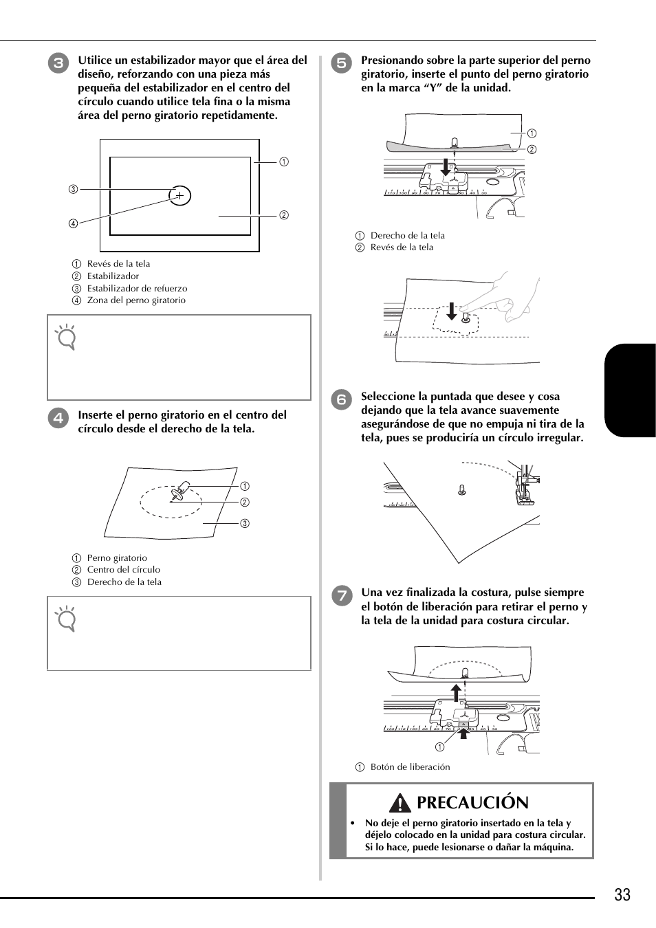 Precaución, 33 e spa ñol | Baby Lock Ellegante 3 (BLG3) Instruction and Reference Guide Addendum User Manual | Page 111 / 120