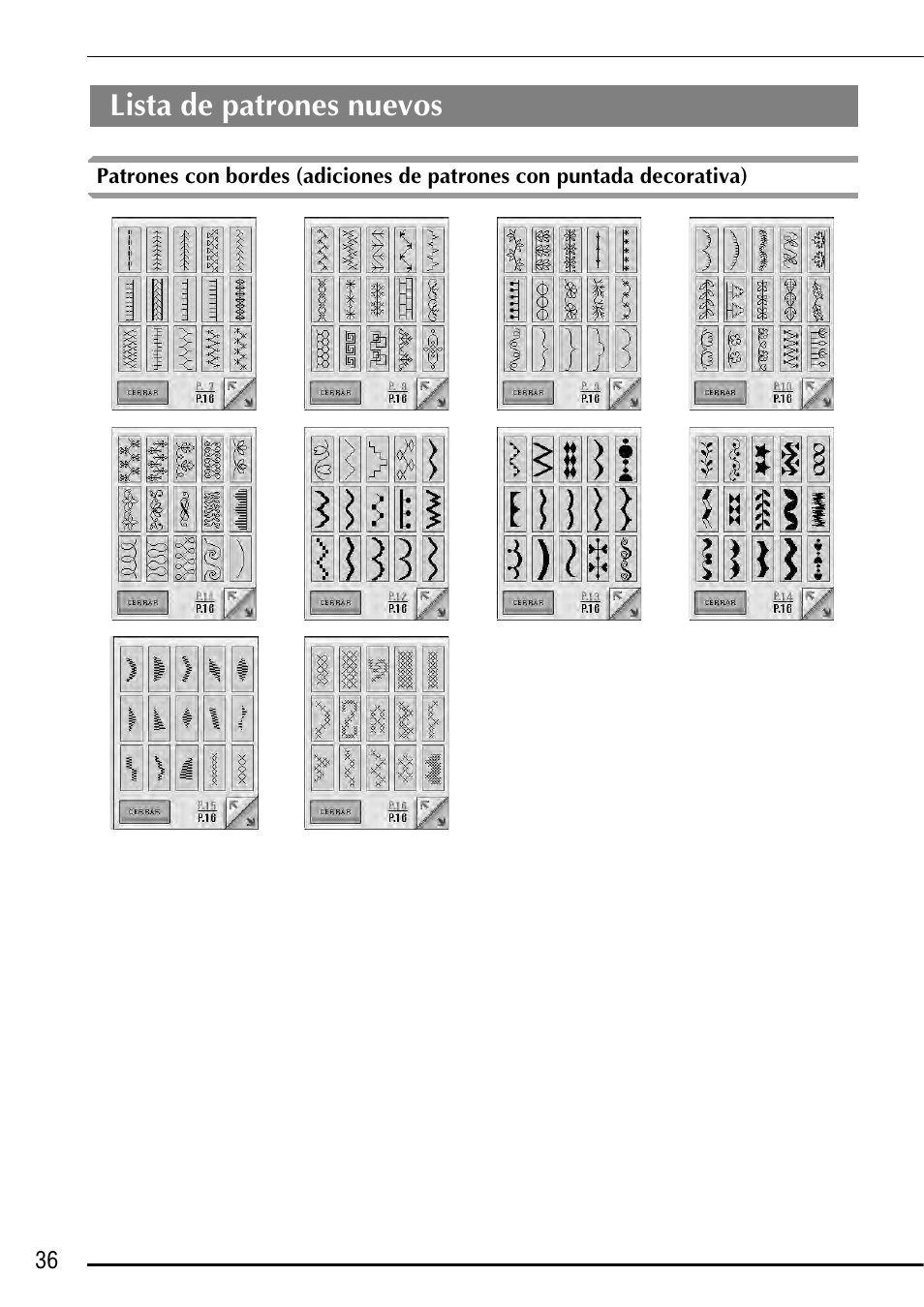 Lista de patrones nuevos | Baby Lock Ellegante 3 (BLG3) Instruction and Reference Guide Addendum User Manual | Page 114 / 120