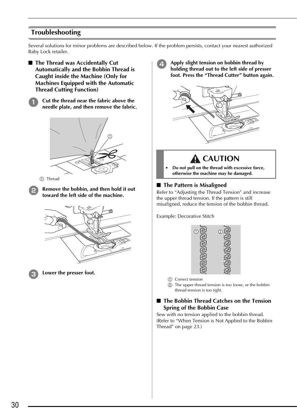 Caution, Troubleshooting | Baby Lock Ellegante 3 (BLG3) Instruction and Reference Guide Addendum User Manual | Page 32 / 120