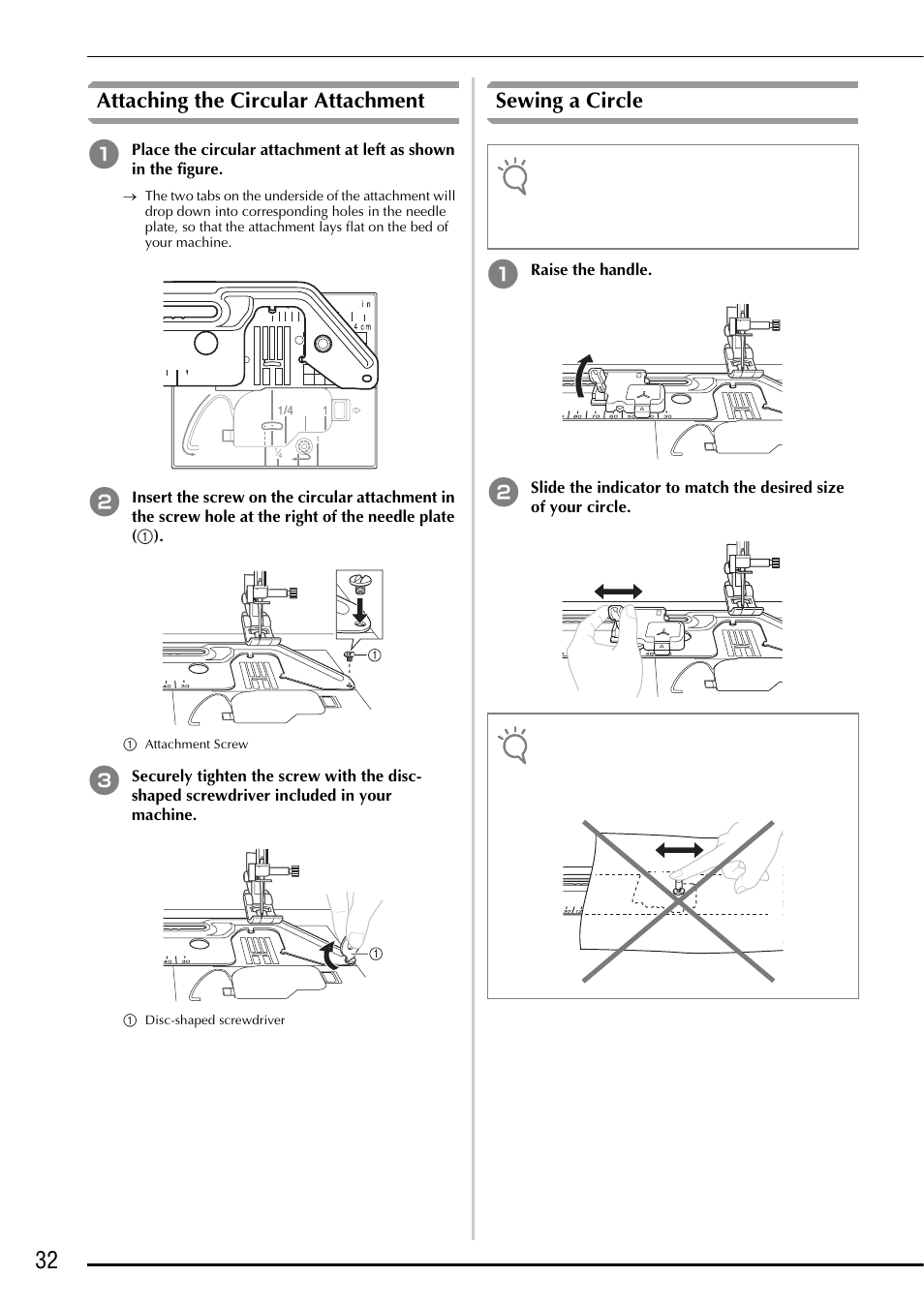 Attaching the circular attachment, Sewing a circle | Baby Lock Ellegante 3 (BLG3) Instruction and Reference Guide Addendum User Manual | Page 34 / 120