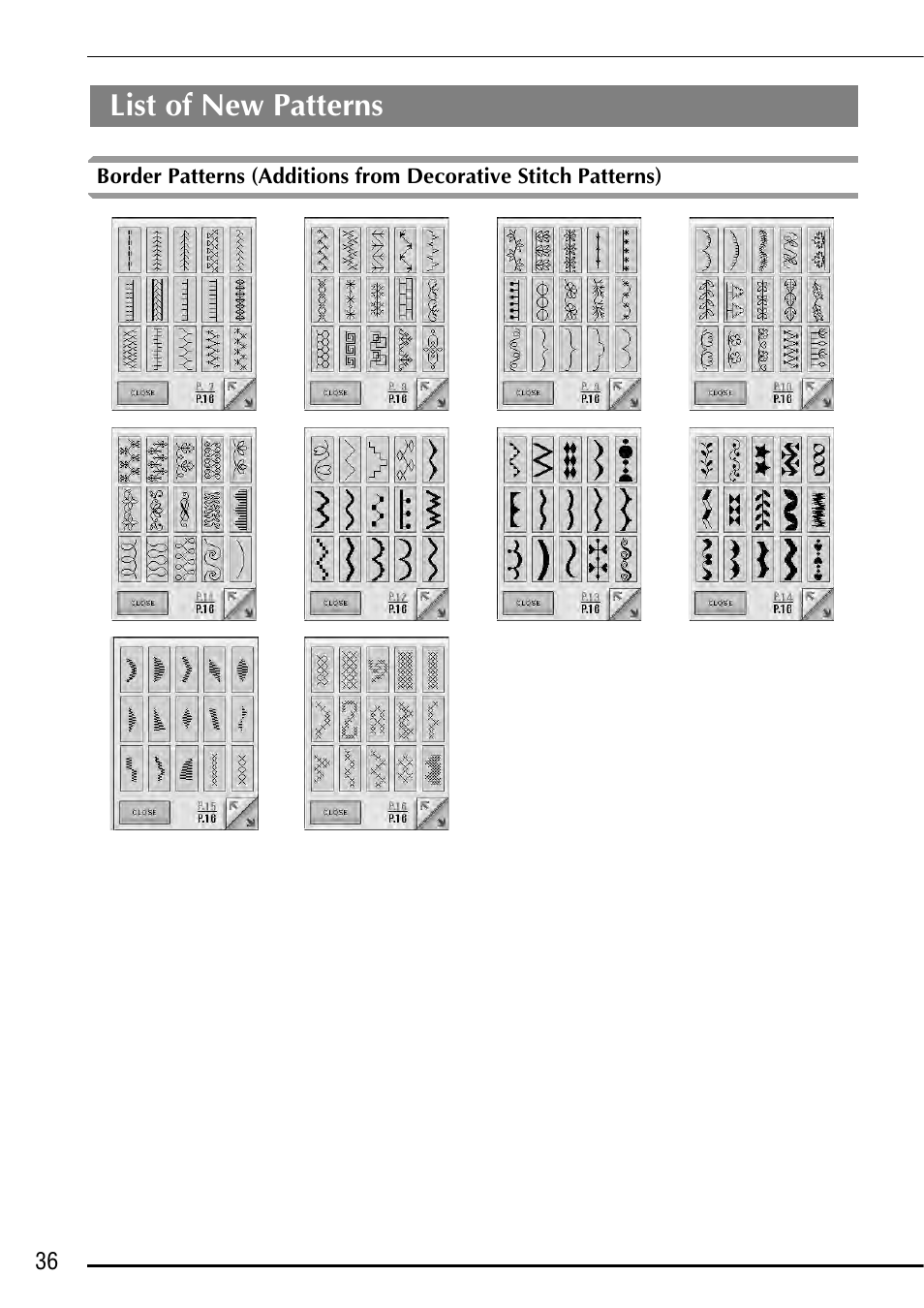 List of new patterns | Baby Lock Ellegante 3 (BLG3) Instruction and Reference Guide Addendum User Manual | Page 38 / 120