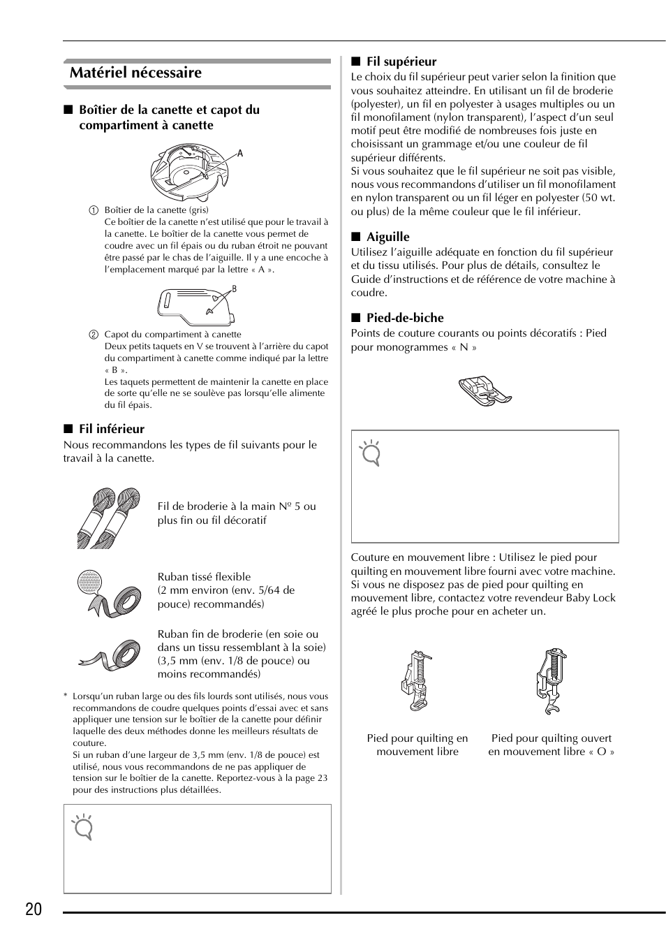 Matériel nécessaire | Baby Lock Ellegante 3 (BLG3) Instruction and Reference Guide Addendum User Manual | Page 60 / 120
